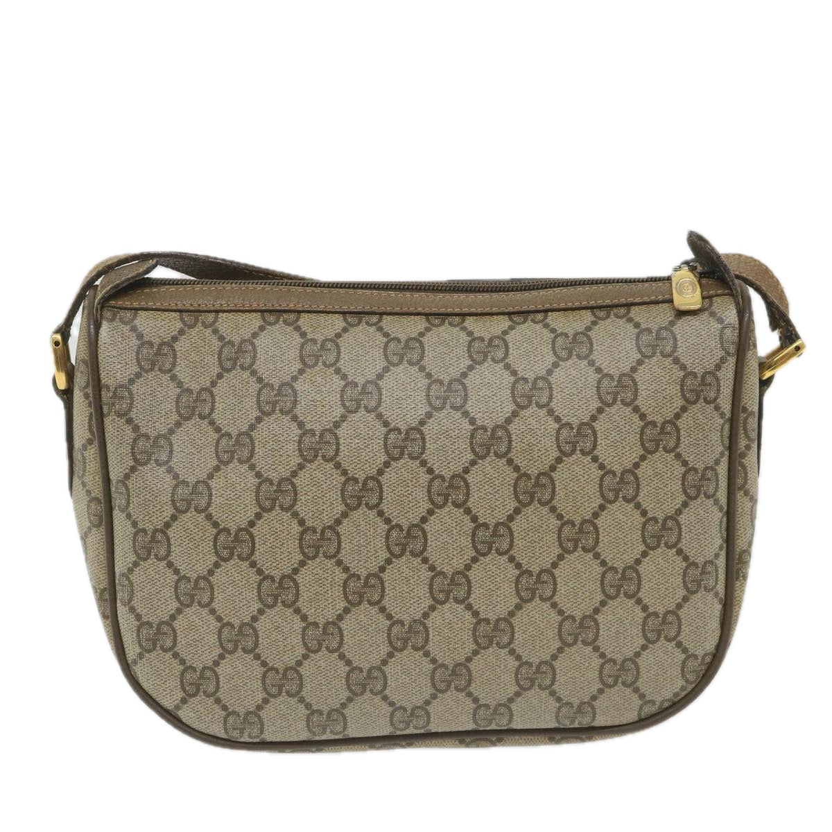 GUCCI GG Canvas Web Sherry Line Shoulder Bag PVC Leather Beige Green Auth 58277