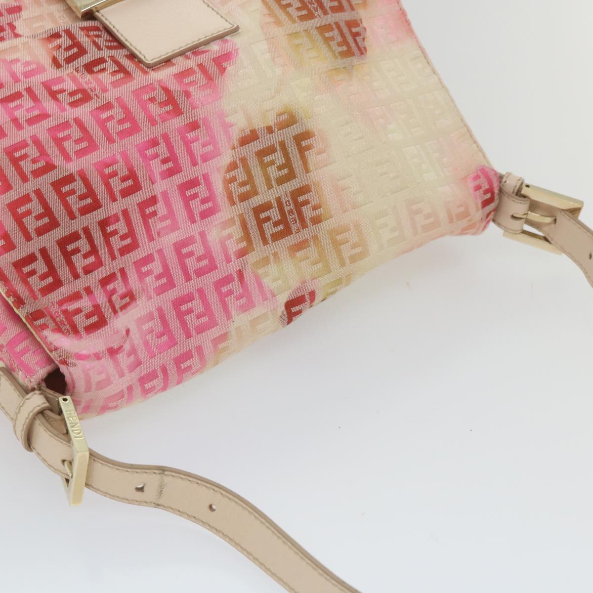 FENDI Zucchino Canvas Mamma Baguette Shoulder Bag Pink Auth 58332