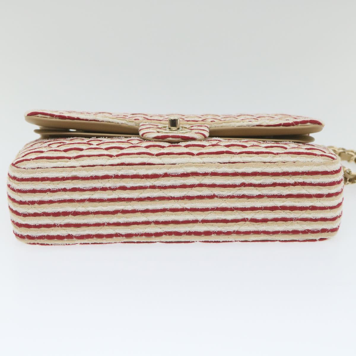 CHANEL Quilted Matelasse 25 Chain Shoulder Bag Canvas Red Beige CC Auth 58343SM