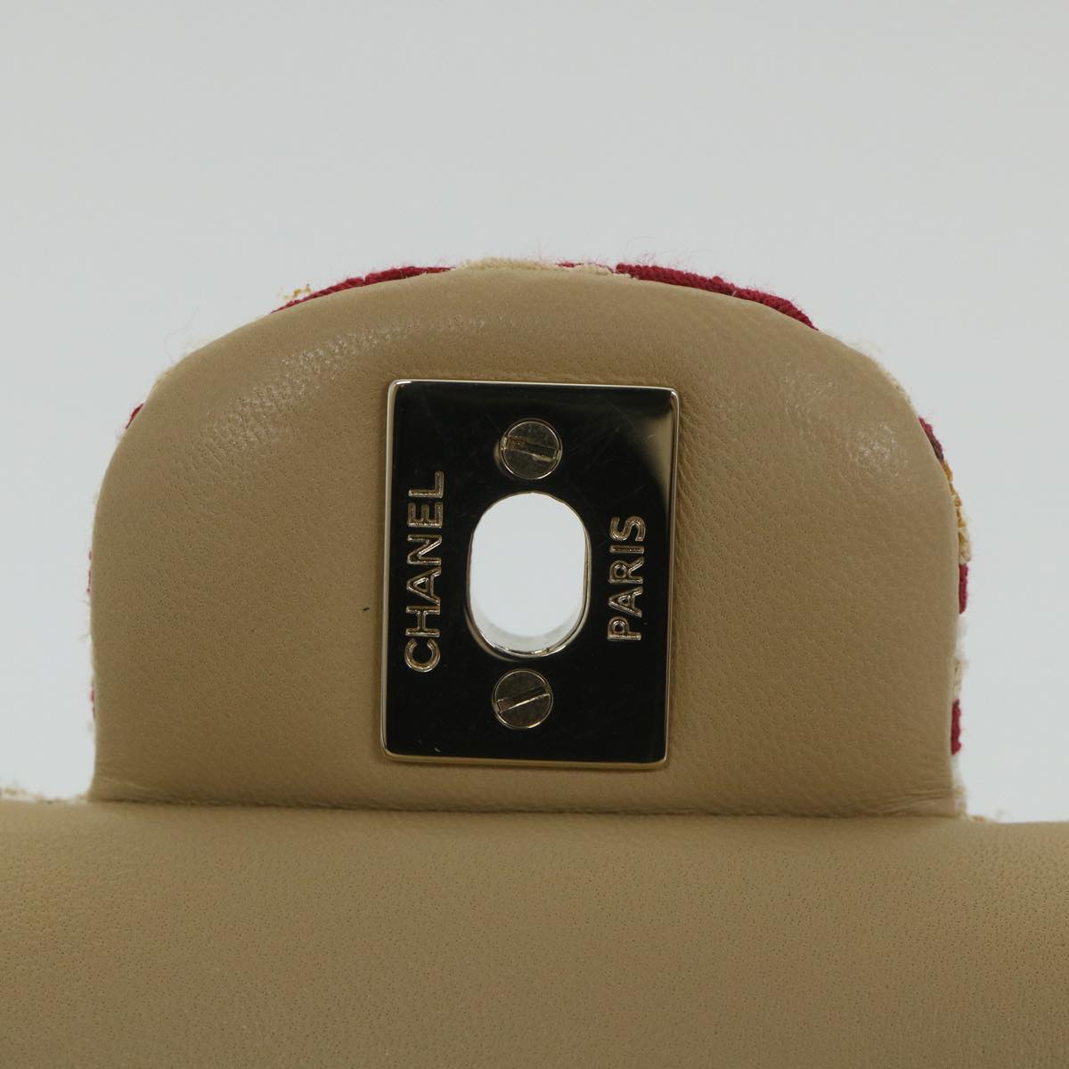 CHANEL Quilted Matelasse 25 Chain Shoulder Bag Canvas Red Beige CC Auth 58343SM