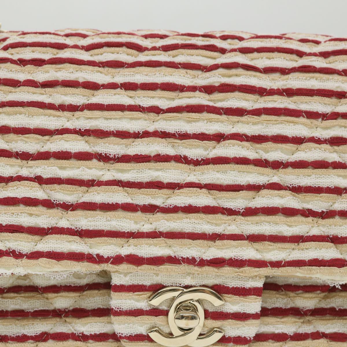 CHANEL Quilted Matelasse 25 Chain Shoulder Bag Canvas Red Beige CC Auth 58343SM