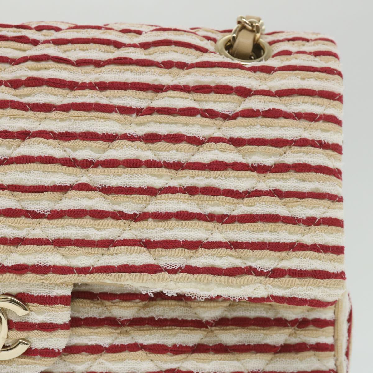 CHANEL Quilted Matelasse 25 Chain Shoulder Bag Canvas Red Beige CC Auth 58343SM