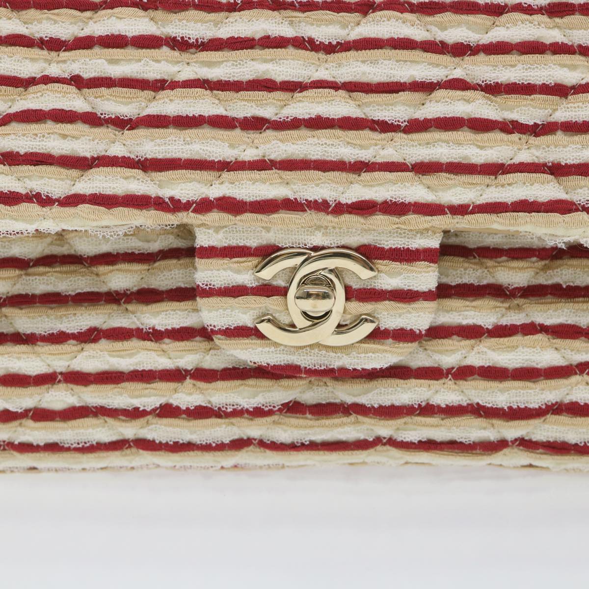 CHANEL Quilted Matelasse 25 Chain Shoulder Bag Canvas Red Beige CC Auth 58343SM