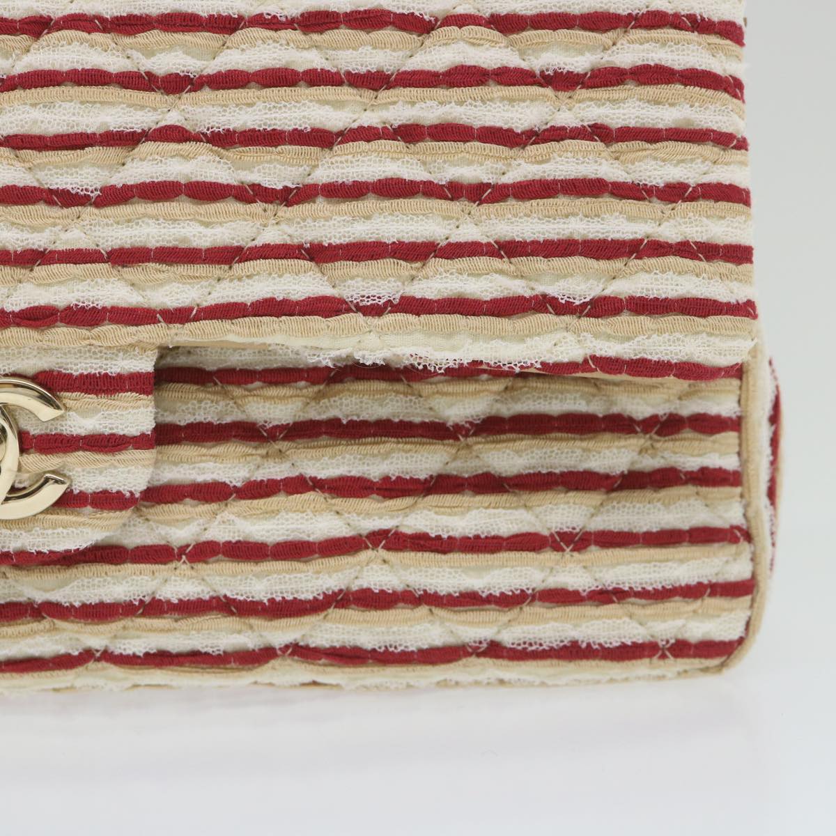 CHANEL Quilted Matelasse 25 Chain Shoulder Bag Canvas Red Beige CC Auth 58343SM