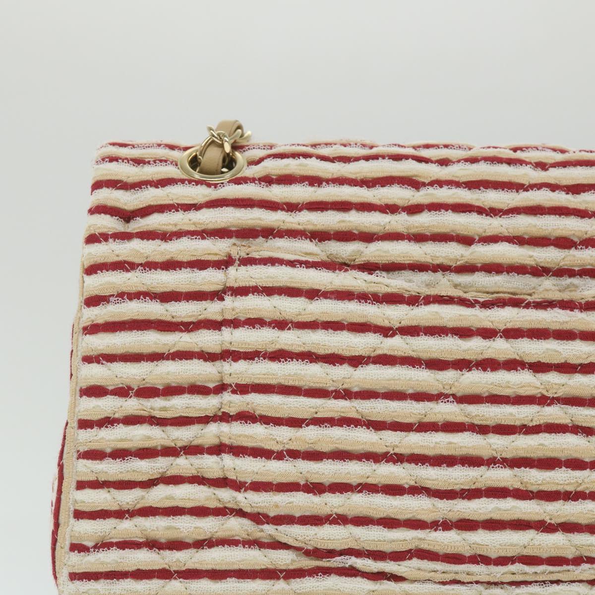 CHANEL Quilted Matelasse 25 Chain Shoulder Bag Canvas Red Beige CC Auth 58343SM