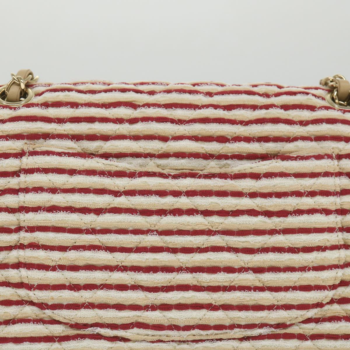 CHANEL Quilted Matelasse 25 Chain Shoulder Bag Canvas Red Beige CC Auth 58343SM