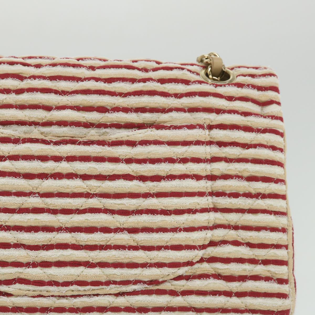 CHANEL Quilted Matelasse 25 Chain Shoulder Bag Canvas Red Beige CC Auth 58343SM