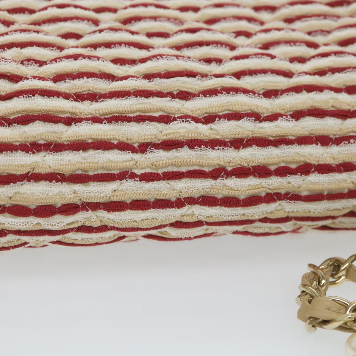 CHANEL Quilted Matelasse 25 Chain Shoulder Bag Canvas Red Beige CC Auth 58343SM