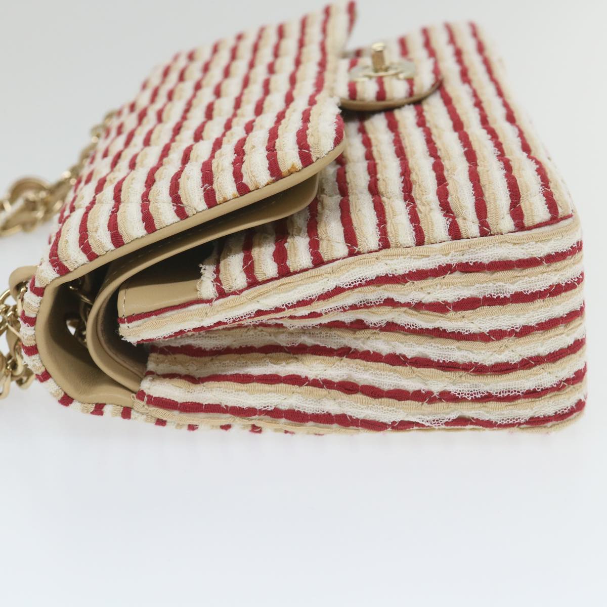 CHANEL Quilted Matelasse 25 Chain Shoulder Bag Canvas Red Beige CC Auth 58343SM
