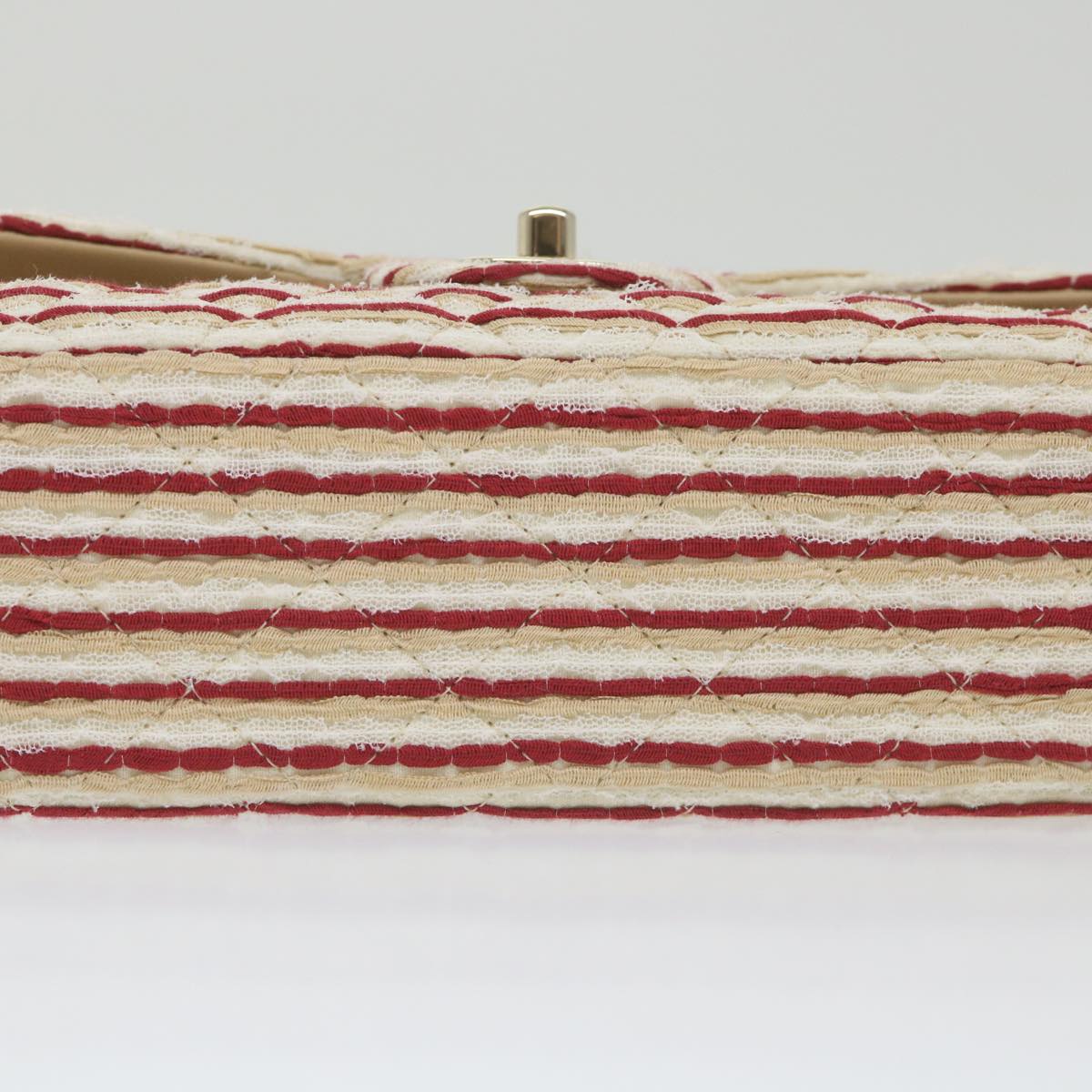CHANEL Quilted Matelasse 25 Chain Shoulder Bag Canvas Red Beige CC Auth 58343SM