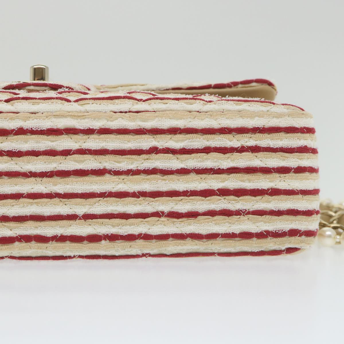 CHANEL Quilted Matelasse 25 Chain Shoulder Bag Canvas Red Beige CC Auth 58343SM