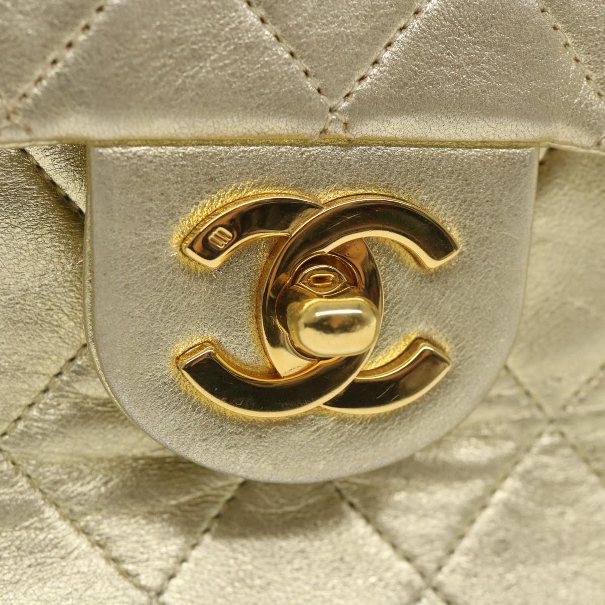 CHANEL Matelasse Chain Shoulder Bag Lamb Skin Gold CC Auth 58346A