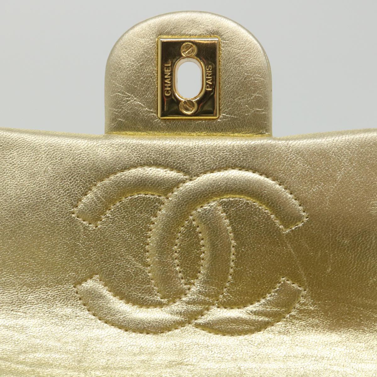 CHANEL Matelasse Chain Shoulder Bag Lamb Skin Gold CC Auth 58346A