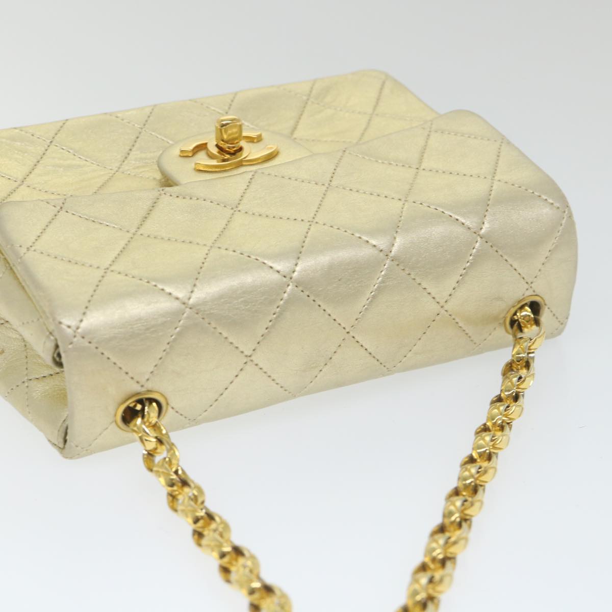 CHANEL Matelasse Chain Shoulder Bag Lamb Skin Gold CC Auth 58346A