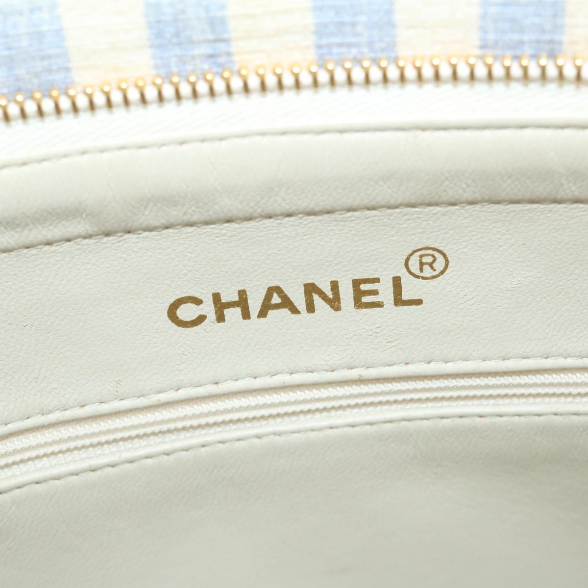 CHANEL Quilted Chain Big Matelasse Shoulder Bag Canvas Light Blue CC Auth 58349A