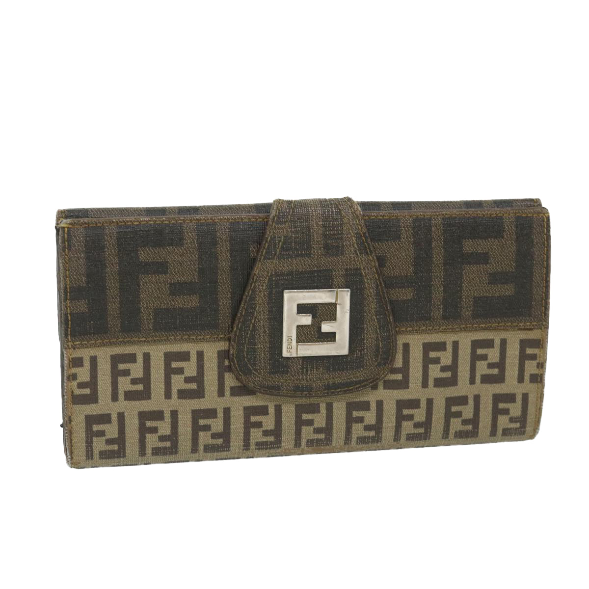 FENDI Zucchino Canvas Long Wallet Brown Auth 58419