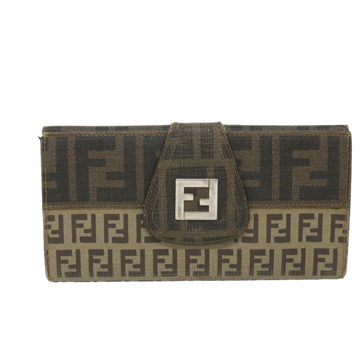 FENDI Zucchino Canvas Long Wallet Brown Auth 58419