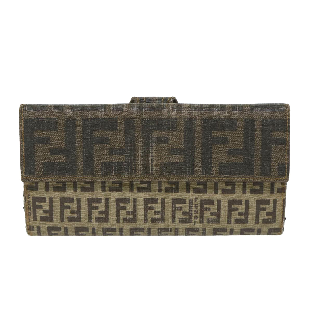 FENDI Zucchino Canvas Long Wallet Brown Auth 58419