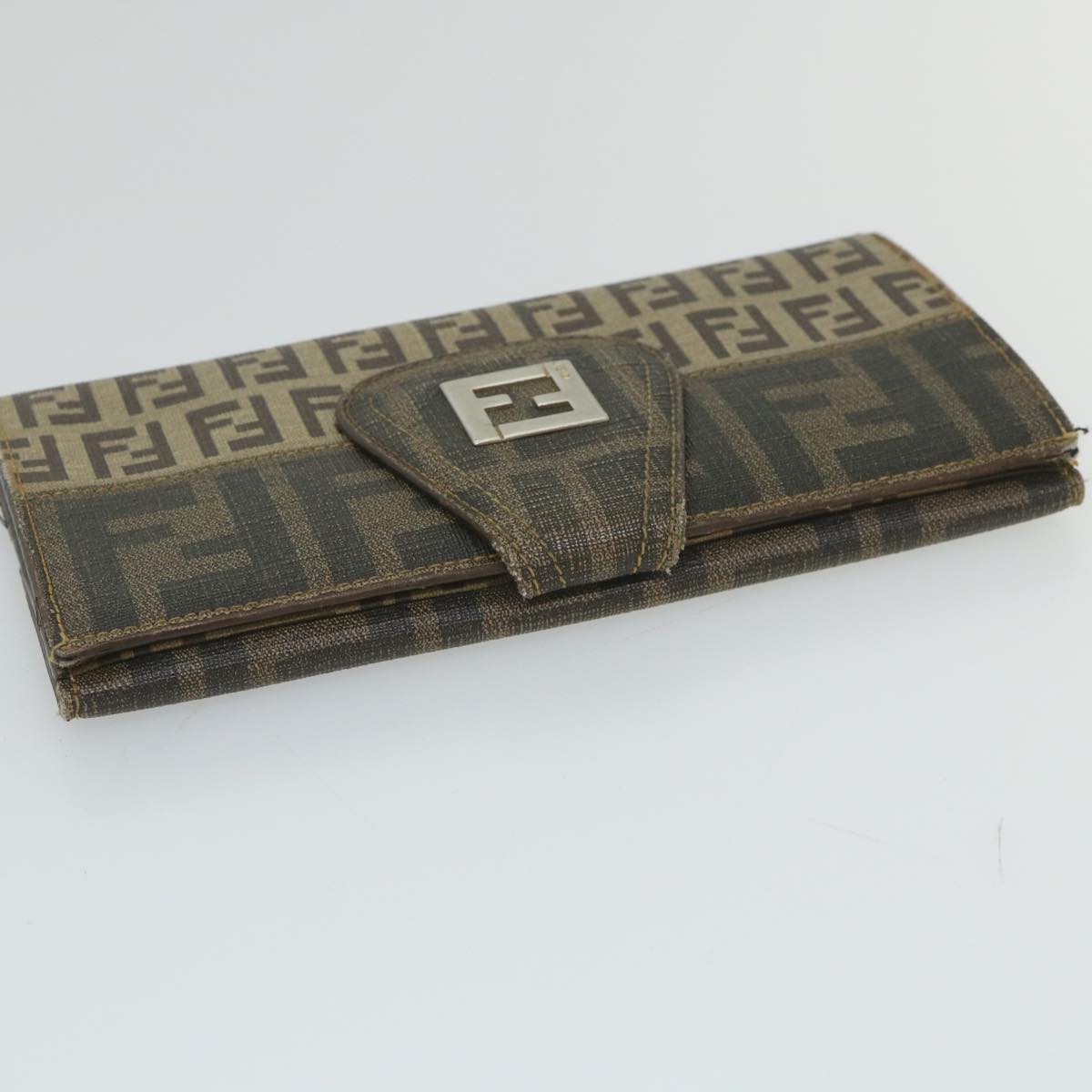 FENDI Zucchino Canvas Long Wallet Brown Auth 58419