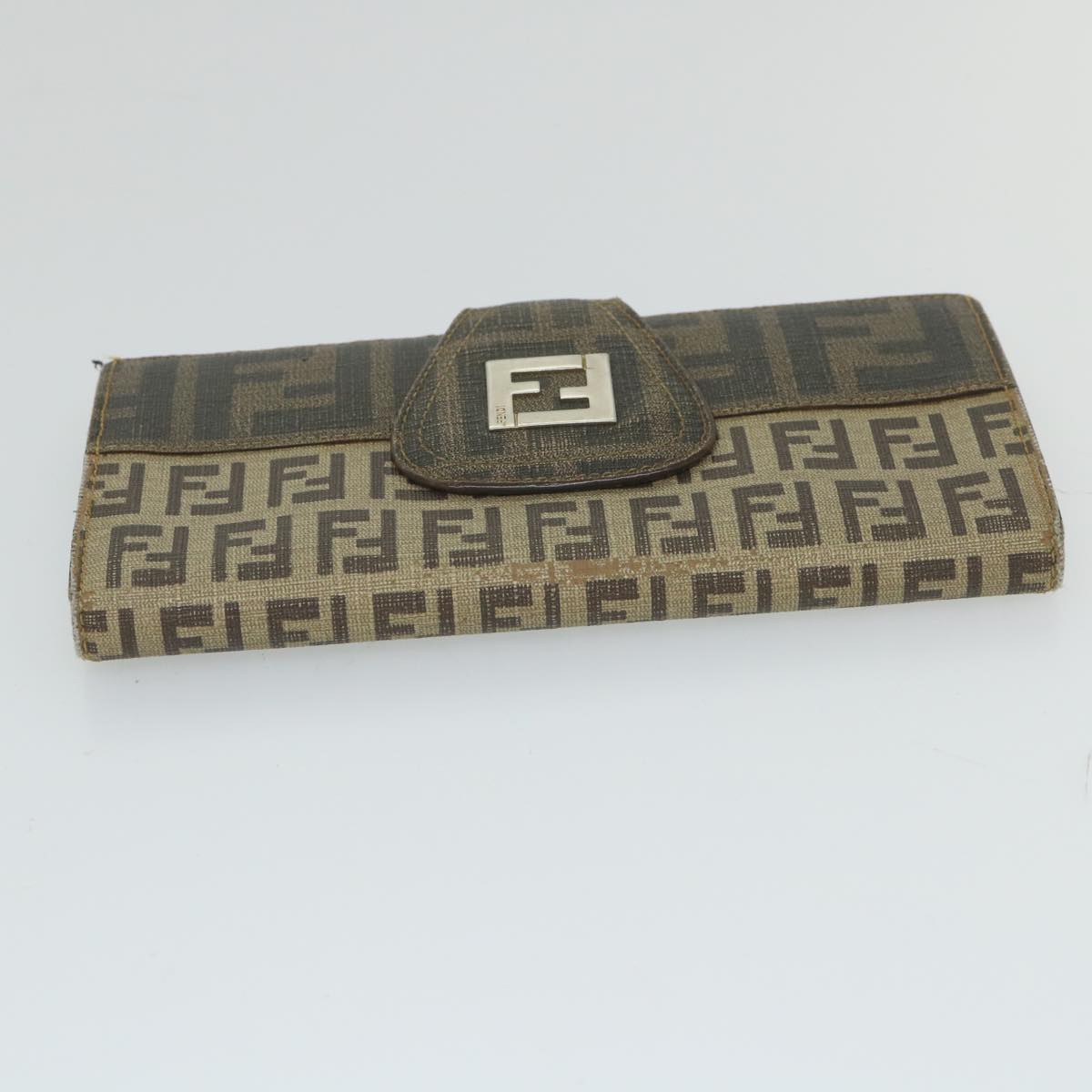 FENDI Zucchino Canvas Long Wallet Brown Auth 58419