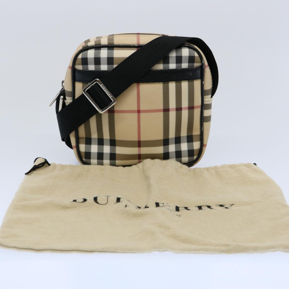 BURBERRY Nova Check Shoulder Bag PVC Beige Black Auth 58498