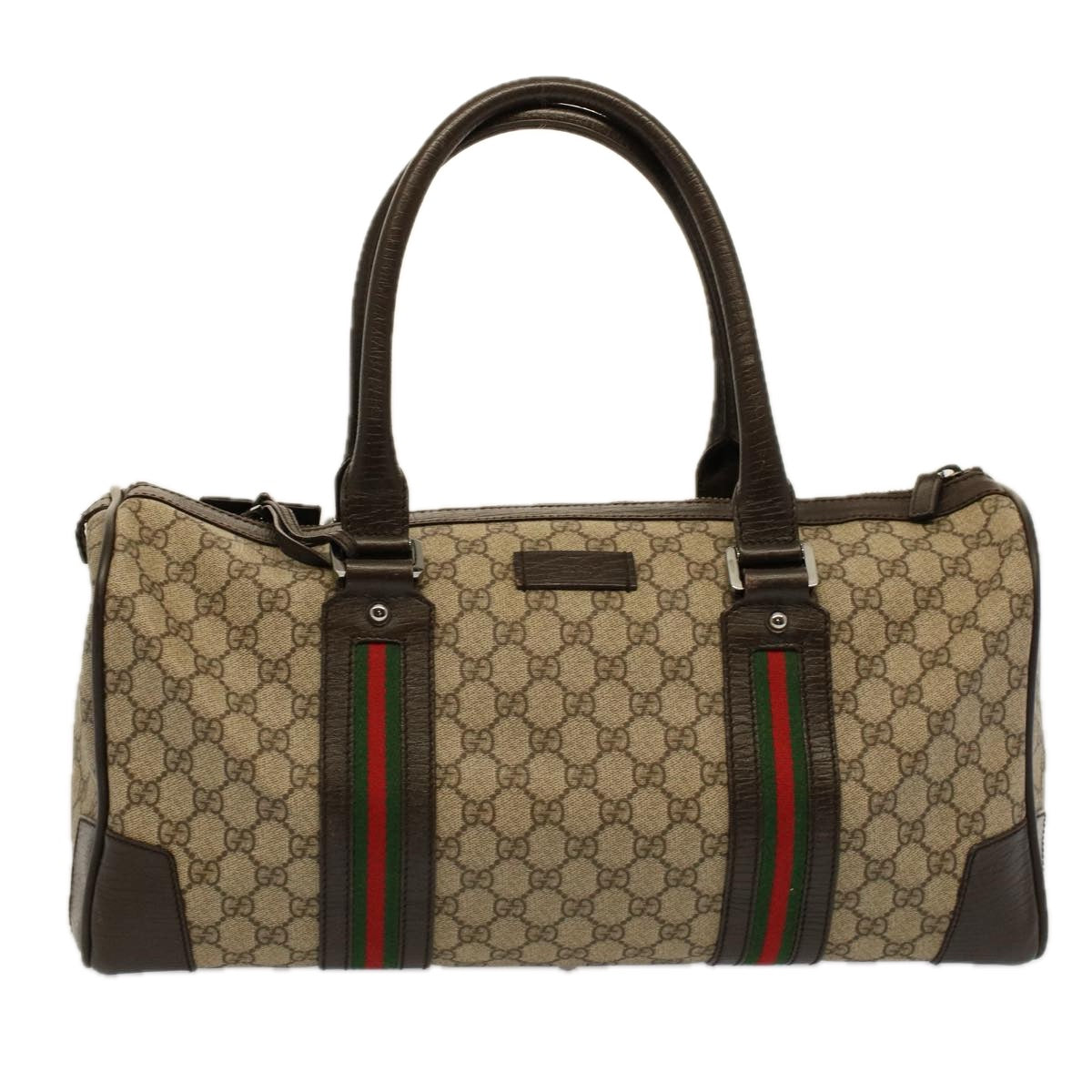 GUCCI GG Canvas Web Sherry Line Boston Bag PVC Leather Beige 145957 Auth 58555