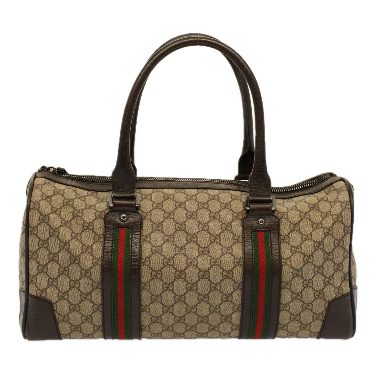 GUCCI GG Canvas Web Sherry Line Boston Bag PVC Leather Beige 145957 Auth 58555