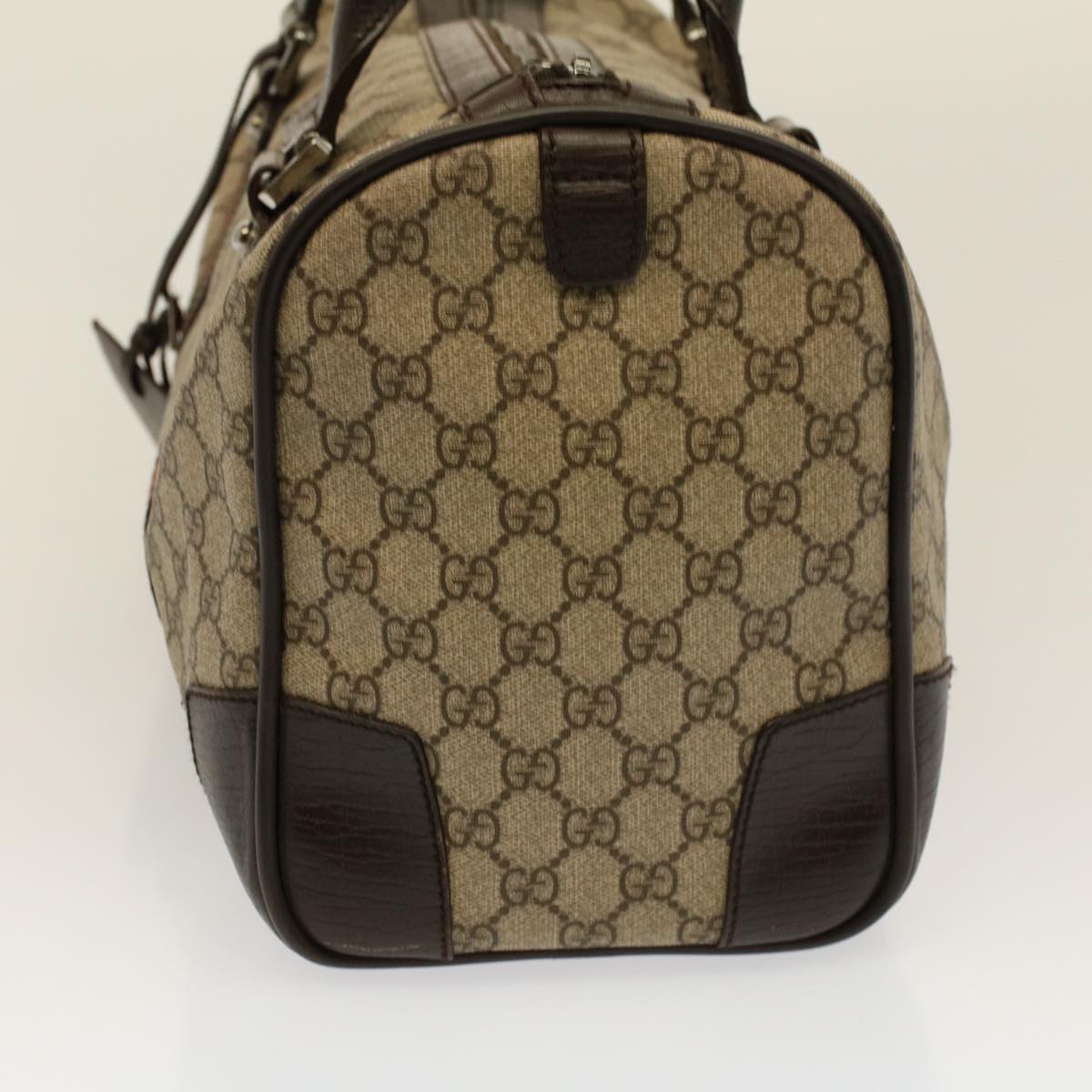 GUCCI GG Canvas Web Sherry Line Boston Bag PVC Leather Beige 145957 Auth 58555