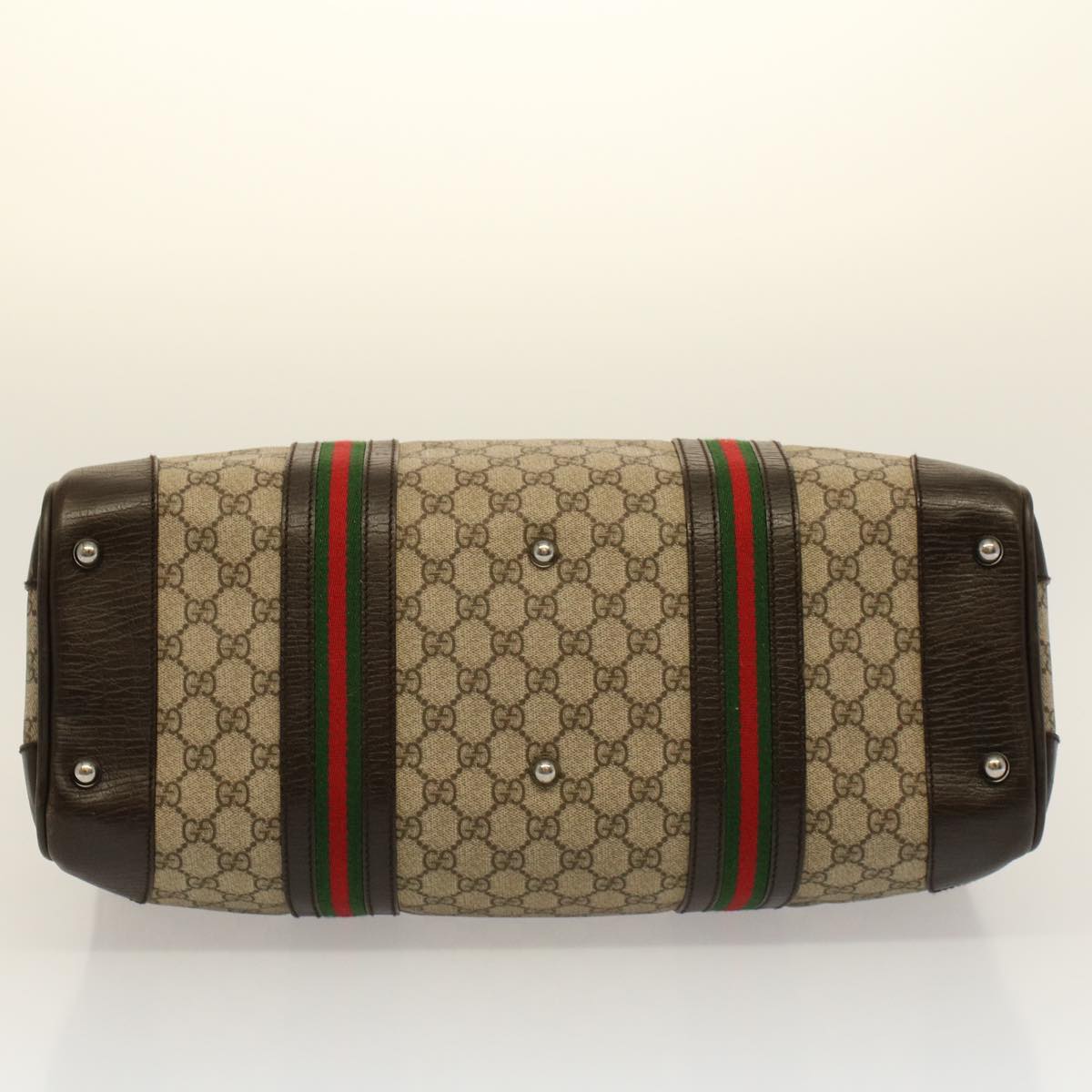 GUCCI GG Canvas Web Sherry Line Boston Bag PVC Leather Beige 145957 Auth 58555