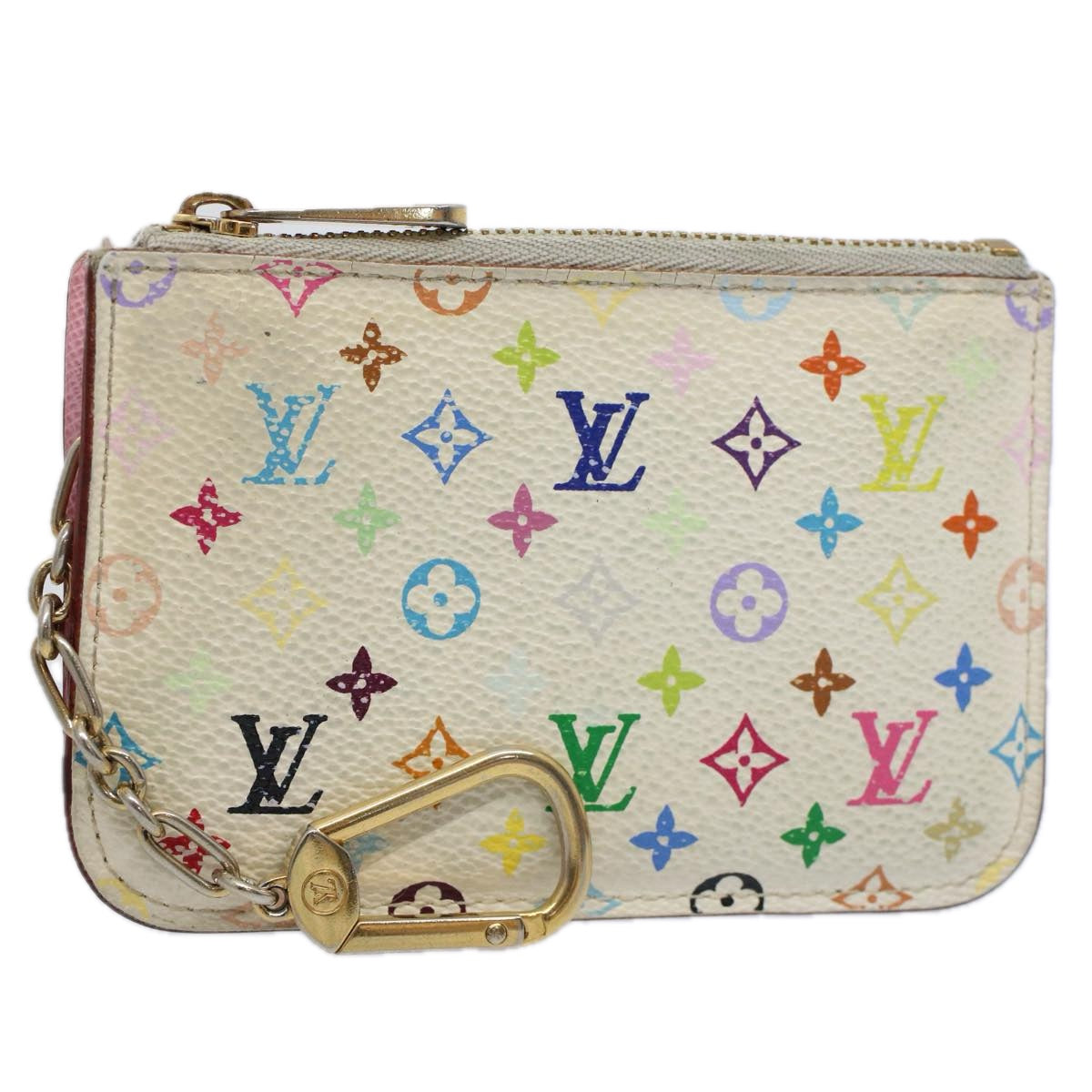 LOUIS VUITTON Multicolor Pochette Cles NM Coin Purse White M93734 LV Auth 58587