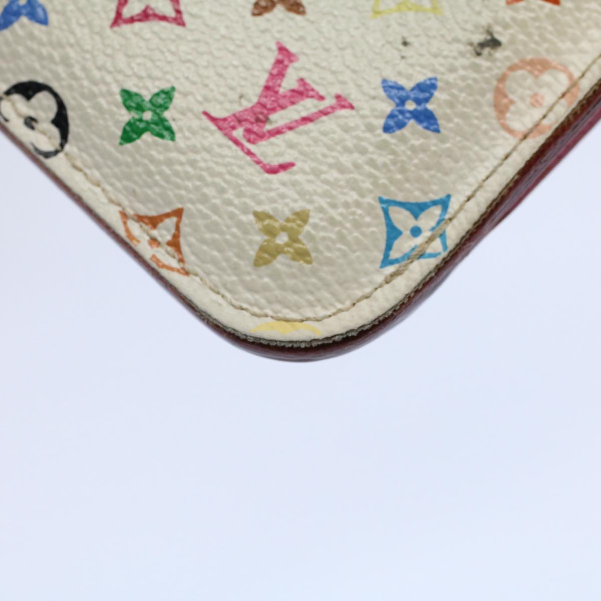 LOUIS VUITTON Multicolor Pochette Cles NM Coin Purse White M93734 LV Auth 58587