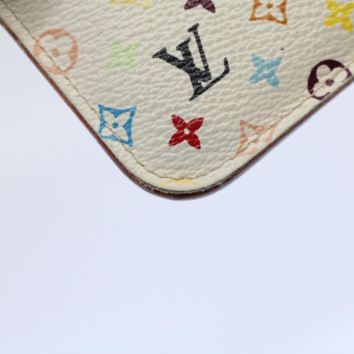 LOUIS VUITTON Multicolor Pochette Cles NM Coin Purse White M93734 LV Auth 58587