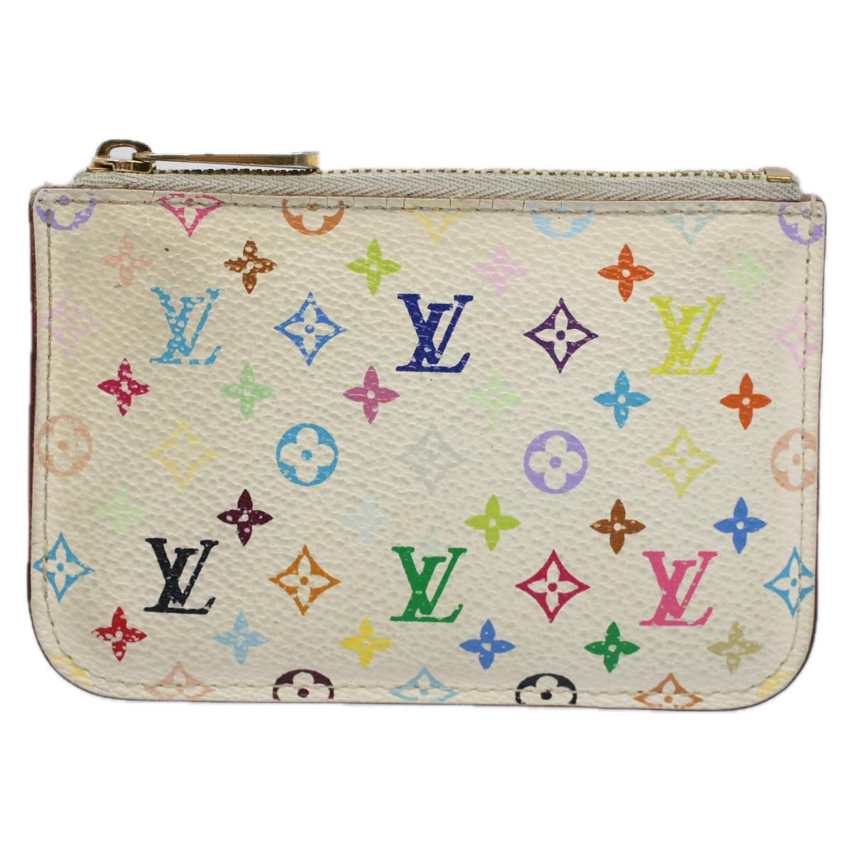 LOUIS VUITTON Multicolor Pochette Cles NM Coin Purse White M93734 LV Auth 58587