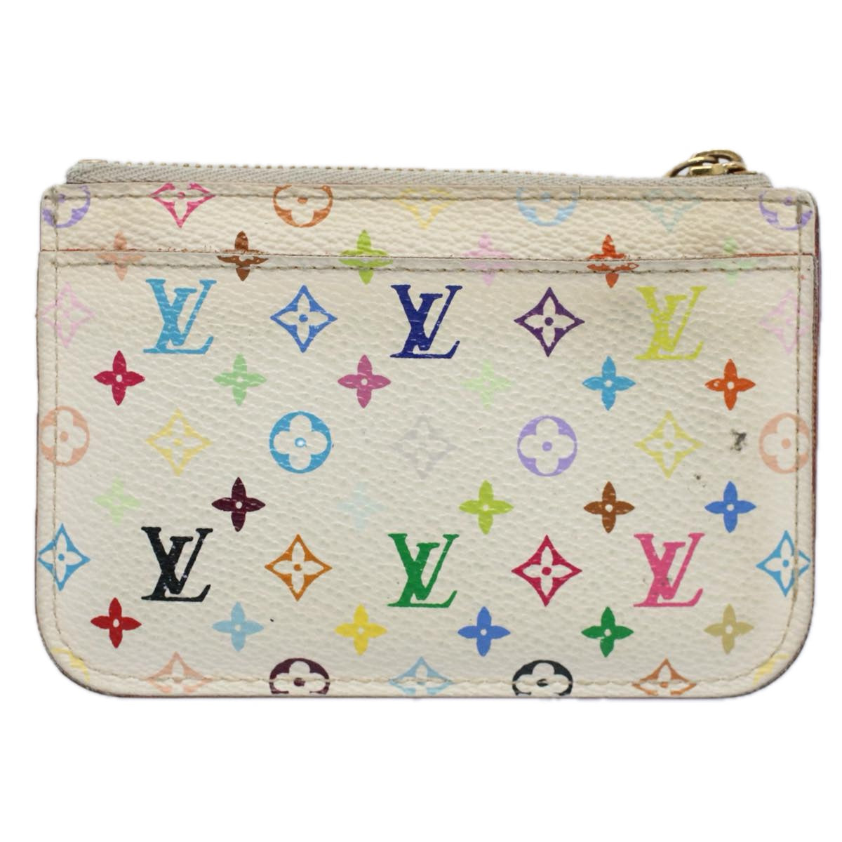 LOUIS VUITTON Multicolor Pochette Cles NM Coin Purse White M93734 LV Auth 58587