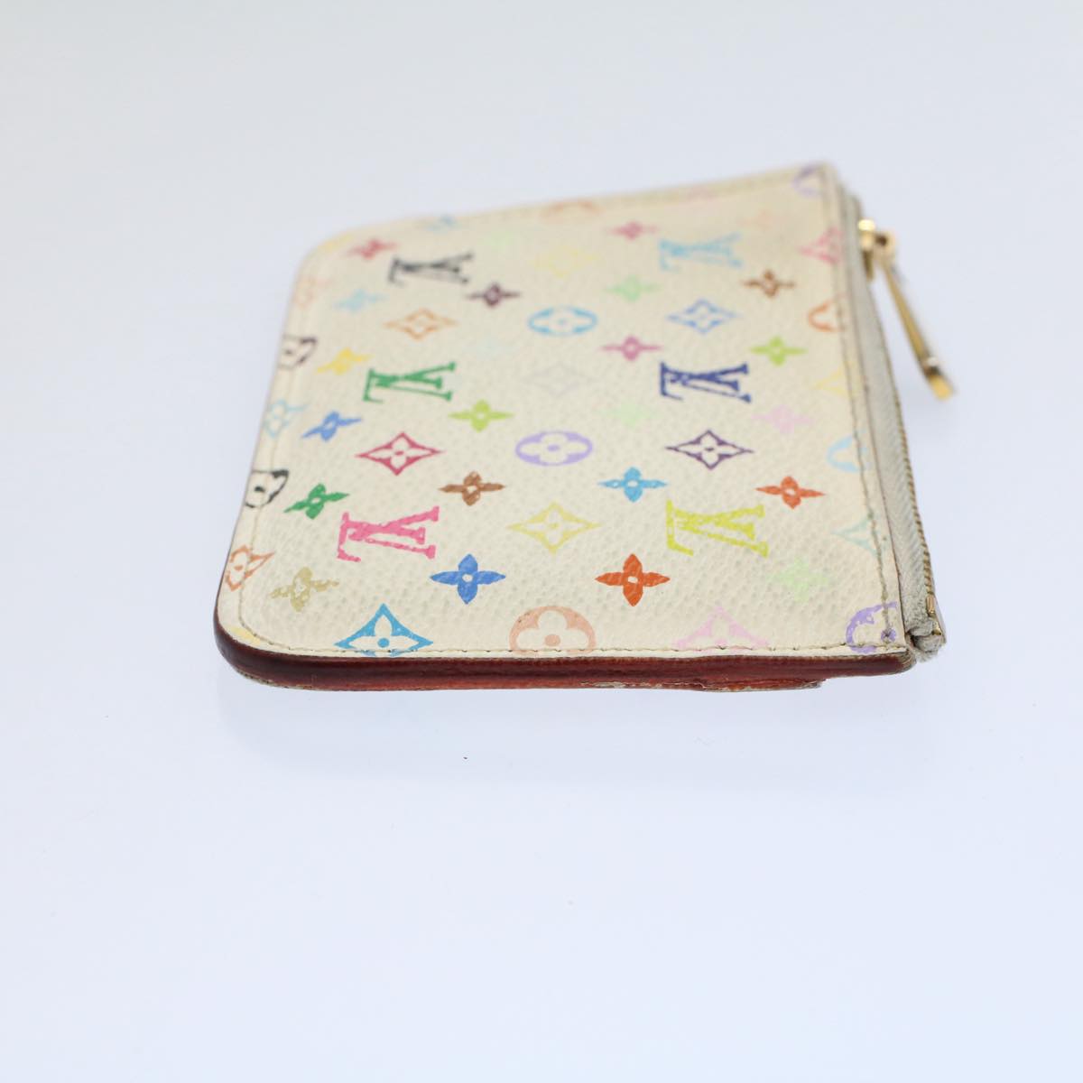 LOUIS VUITTON Multicolor Pochette Cles NM Coin Purse White M93734 LV Auth 58587