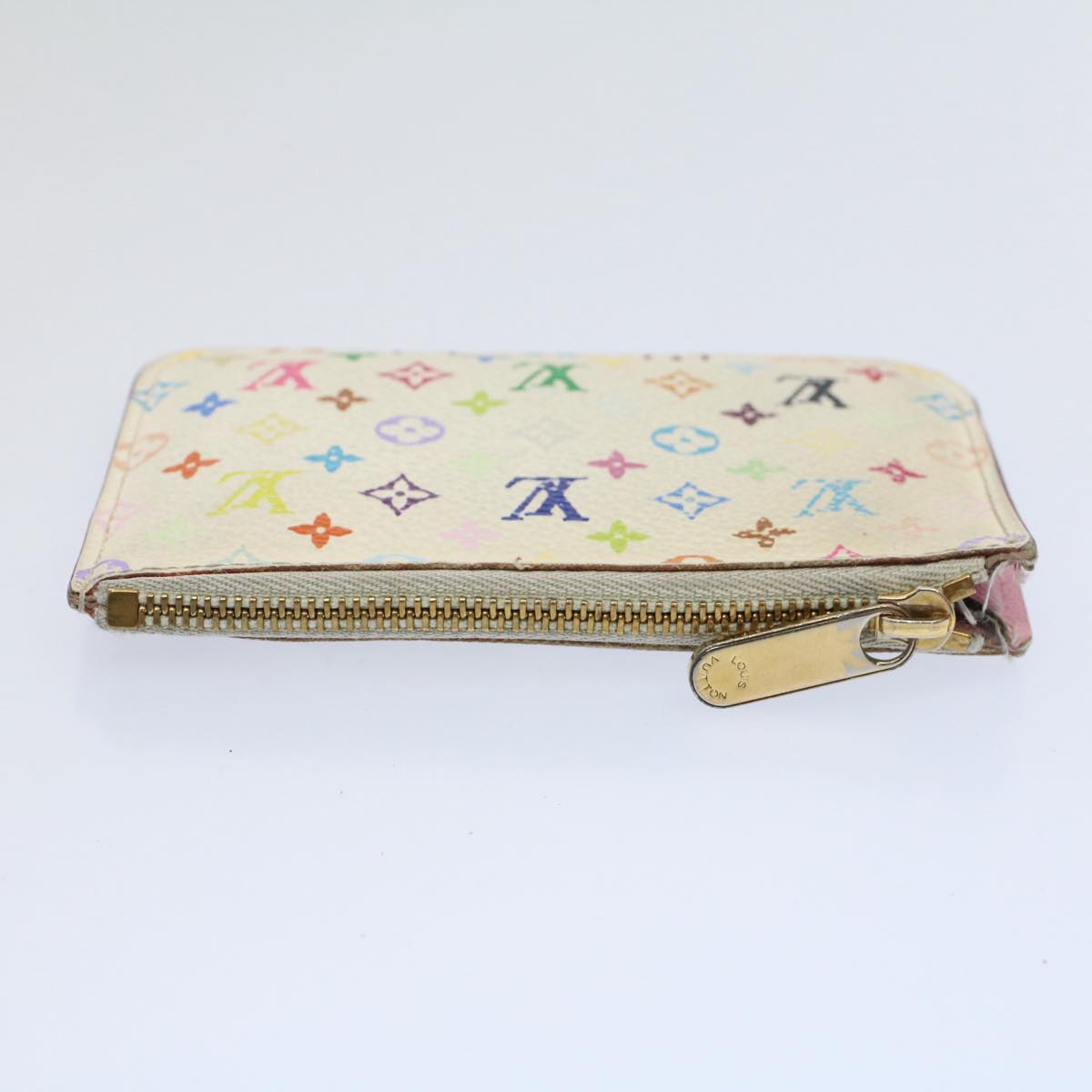 LOUIS VUITTON Multicolor Pochette Cles NM Coin Purse White M93734 LV Auth 58587