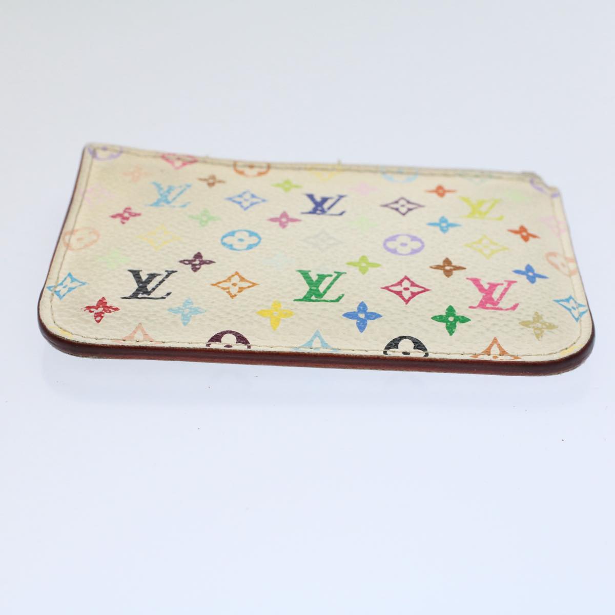 LOUIS VUITTON Multicolor Pochette Cles NM Coin Purse White M93734 LV Auth 58587