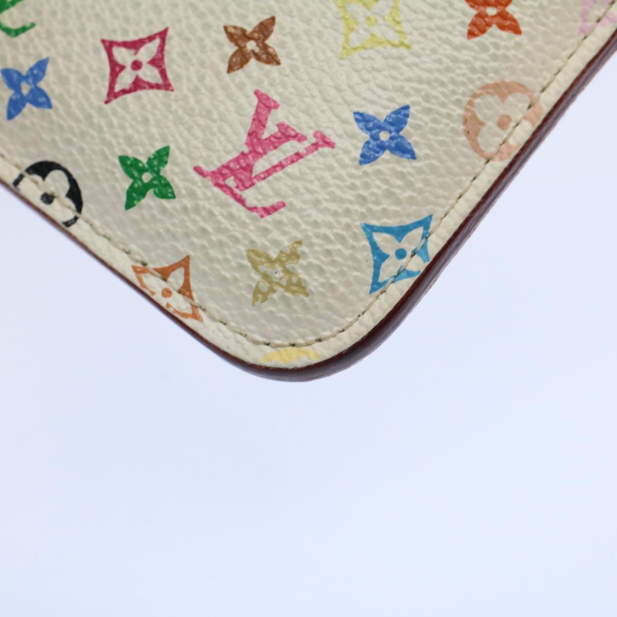 LOUIS VUITTON Multicolor Pochette Cles NM Coin Purse White M93734 LV Auth 58587