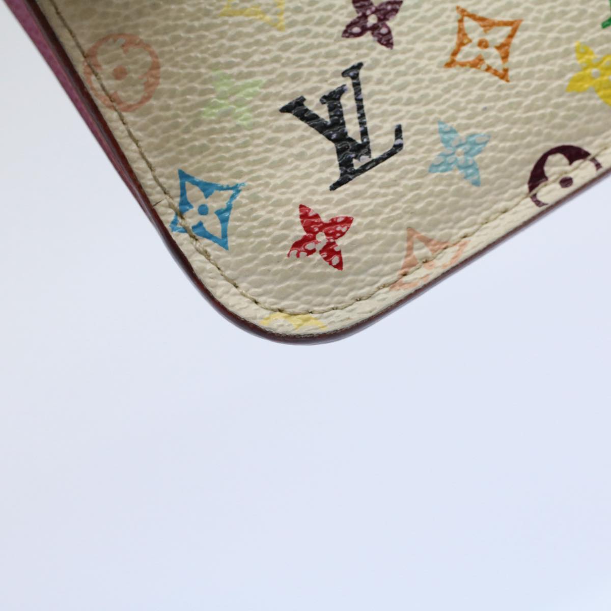 LOUIS VUITTON Multicolor Pochette Cles NM Coin Purse White M93734 LV Auth 58587