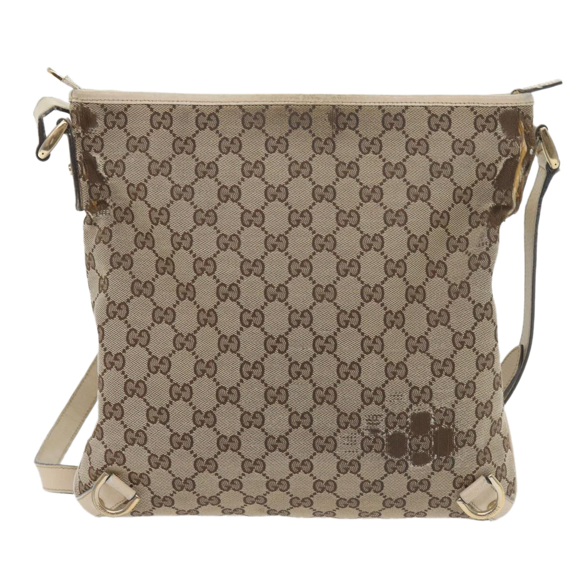 GUCCI GG Canvas Shoulder Bag Beige White 13126 Auth 58612