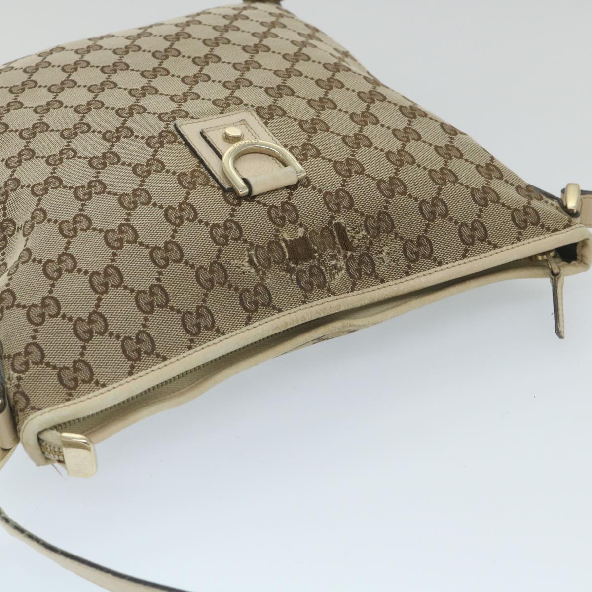 GUCCI GG Canvas Shoulder Bag Beige White 13126 Auth 58612