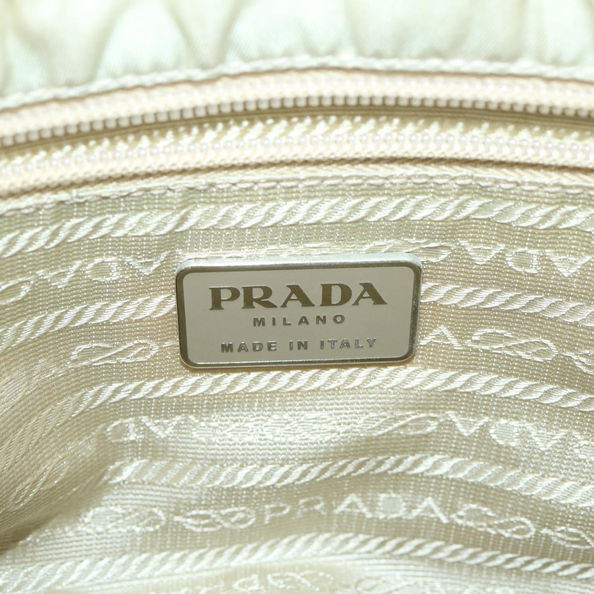 PRADA Hand Bag Nylon Beige Auth 58619