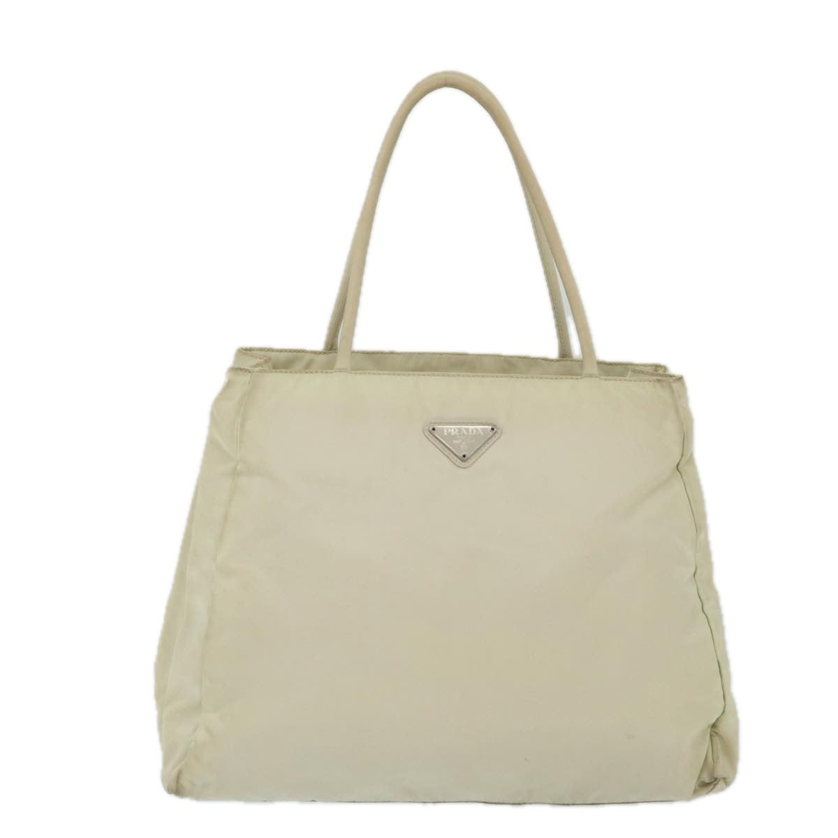 PRADA Hand Bag Nylon Beige Auth 58619