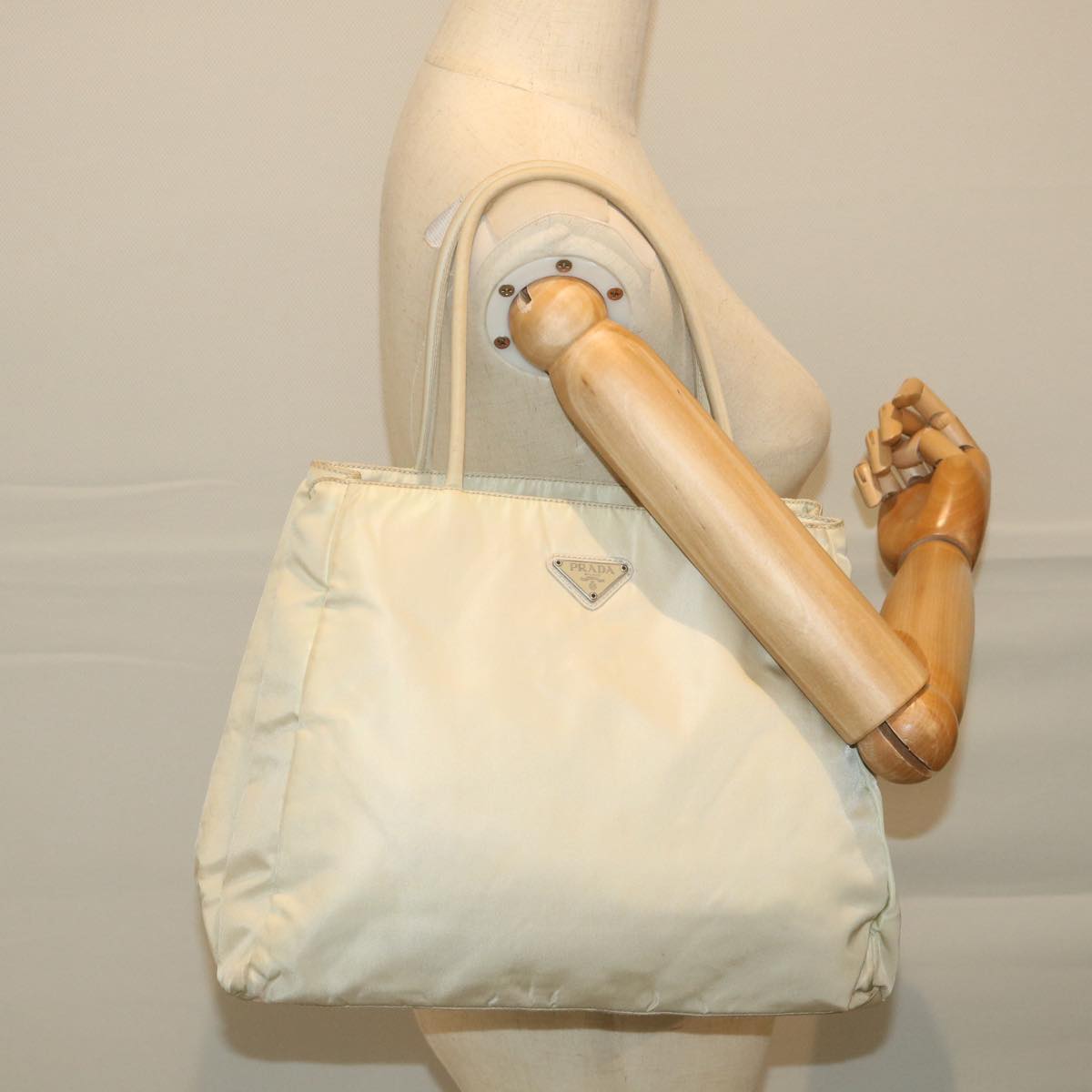 PRADA Hand Bag Nylon Beige Auth 58619