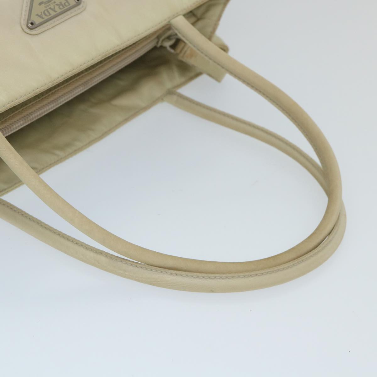 PRADA Hand Bag Nylon Beige Auth 58619