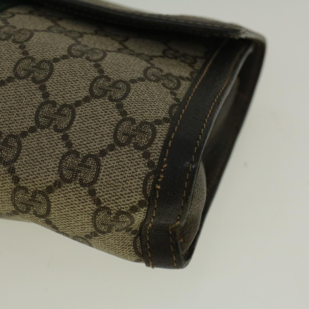 GUCCI GG Canvas Web Sherry Line Clutch Bag PVC Leather Beige Green Auth 58678