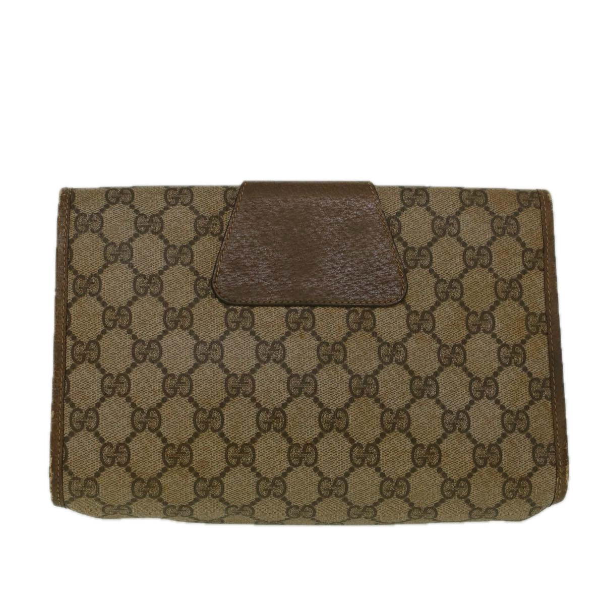 GUCCI GG Canvas Web Sherry Line Clutch Bag PVC Leather Beige Green Auth 58679