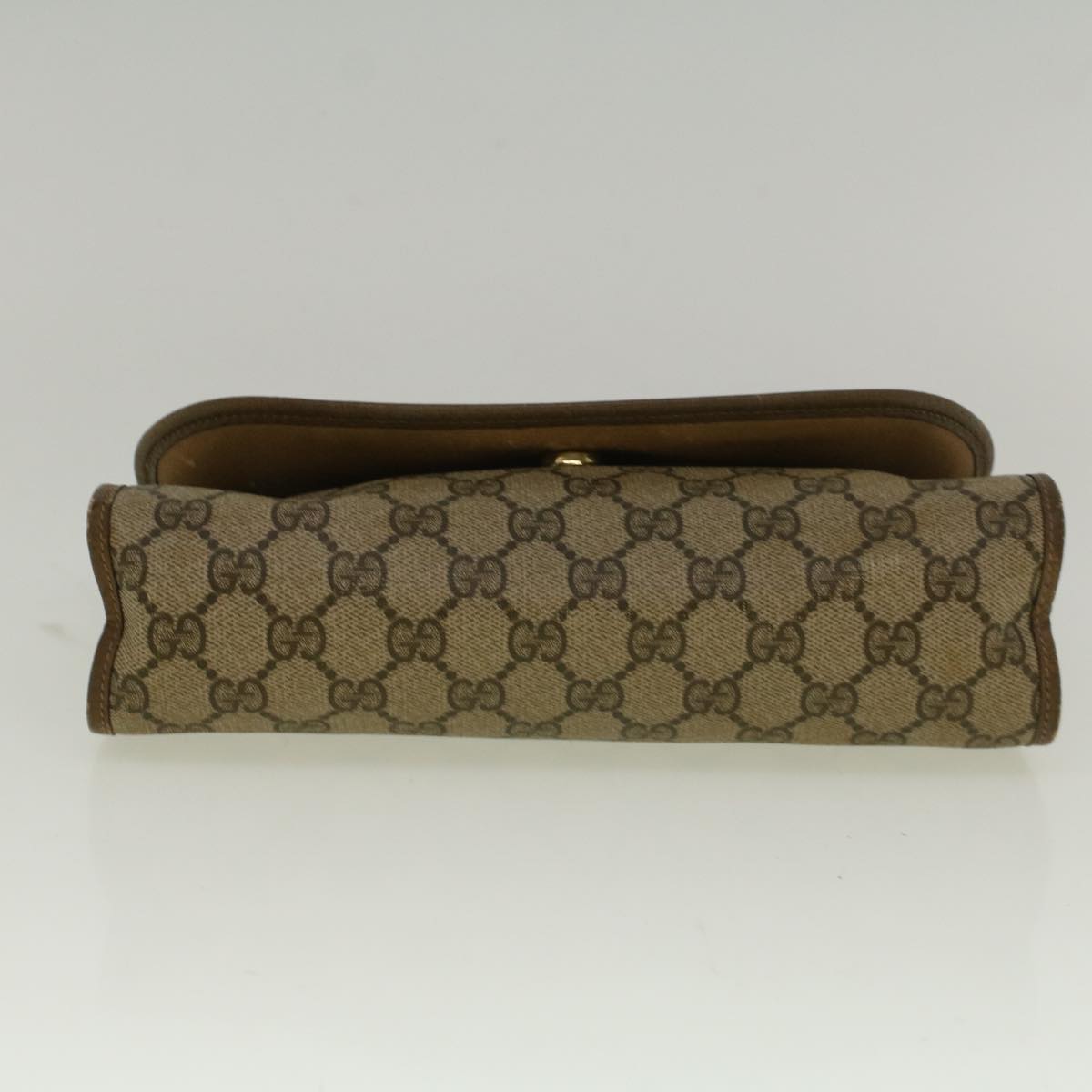 GUCCI GG Canvas Web Sherry Line Clutch Bag PVC Leather Beige Green Auth 58679