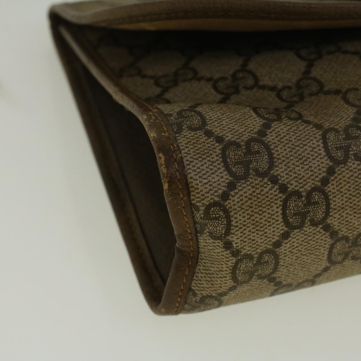 GUCCI GG Canvas Web Sherry Line Clutch Bag PVC Leather Beige Green Auth 58679