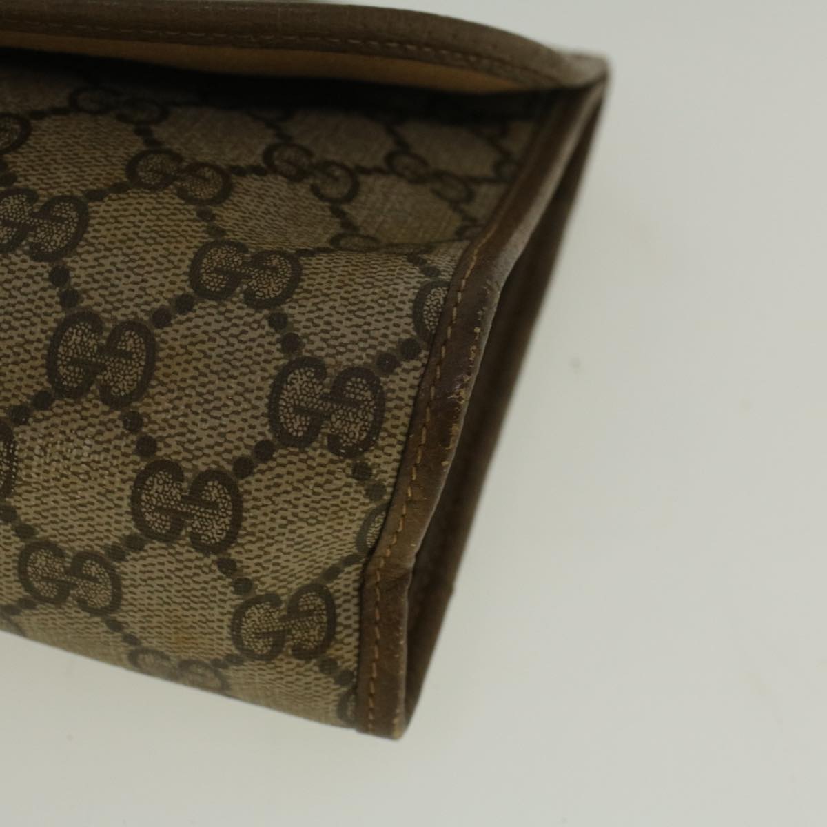 GUCCI GG Canvas Web Sherry Line Clutch Bag PVC Leather Beige Green Auth 58679